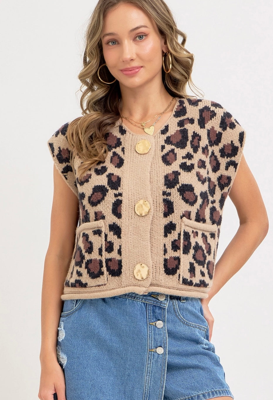 Leopard button up knit sweater