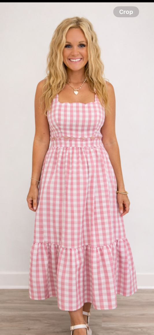 Pink gingham maxi dress