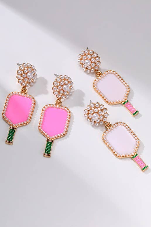 PICKLEBALL PEARL RACKET EARRINGS